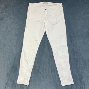 Guess Power Ultra Skinny Jeans Womens 33x29 White Denim Distressed Ankle Zip